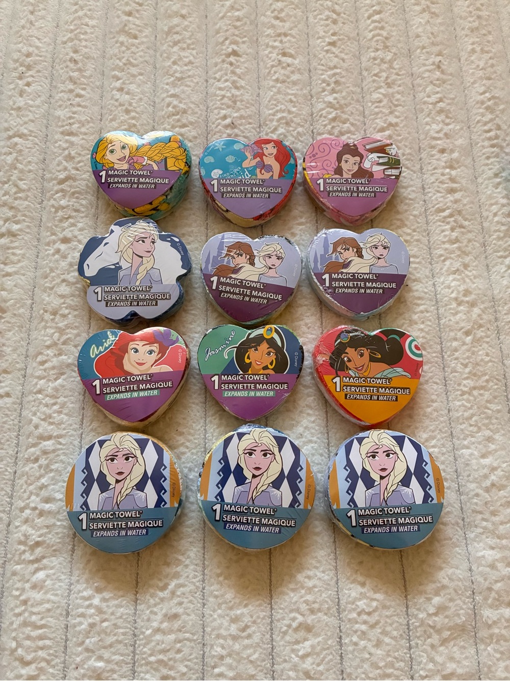 12 Disney Princesses Magic Towels Frozen Ariel Belle Rapunzel Elsa Anna Jasmin